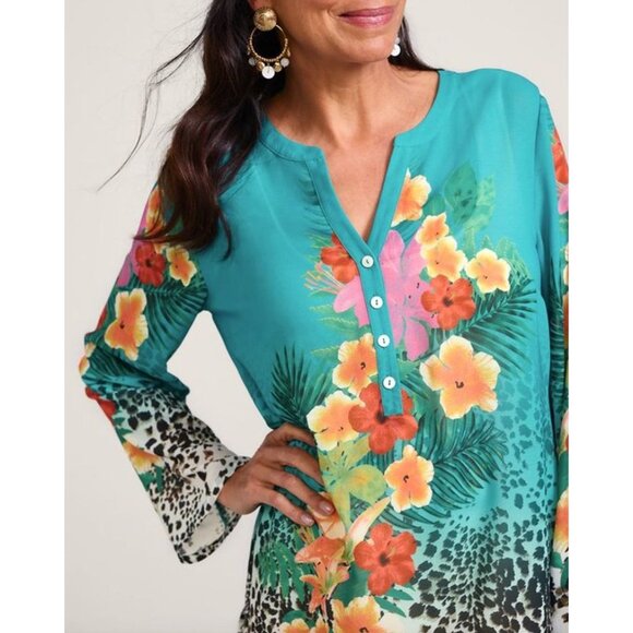 Soft Surroundings Womens Small Floral Animal Print Blouse Tunic Top Sheer Shirt - Picture 4 of 13